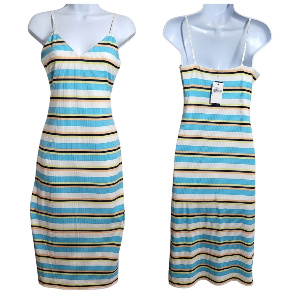 AFRM Striped Sleeveless Dress - Blue, White, Brown